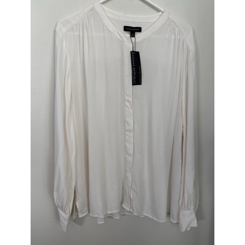 Banana Republic NWT‎ White Rayon Blouse XL Long Sleeve Button Front $79.50